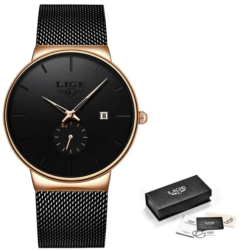 Men Quartz Minimalist Sleek Ultra-Thin Wristband Casual Watches