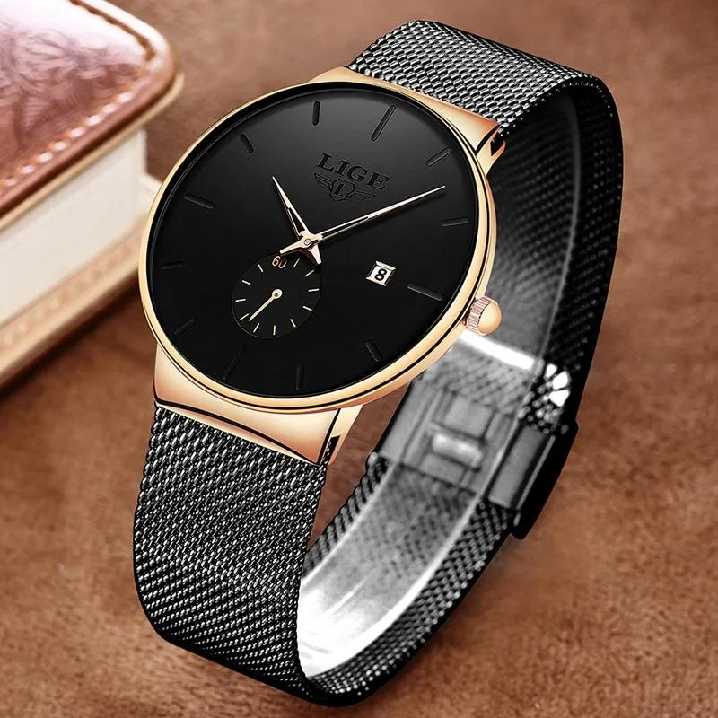 Men Quartz Minimalist Sleek Ultra-Thin Wristband Casual Watches