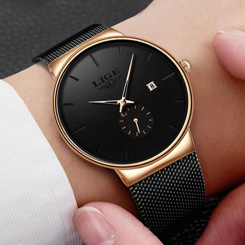 Men Quartz Minimalist Sleek Ultra-Thin Wristband Casual Watches