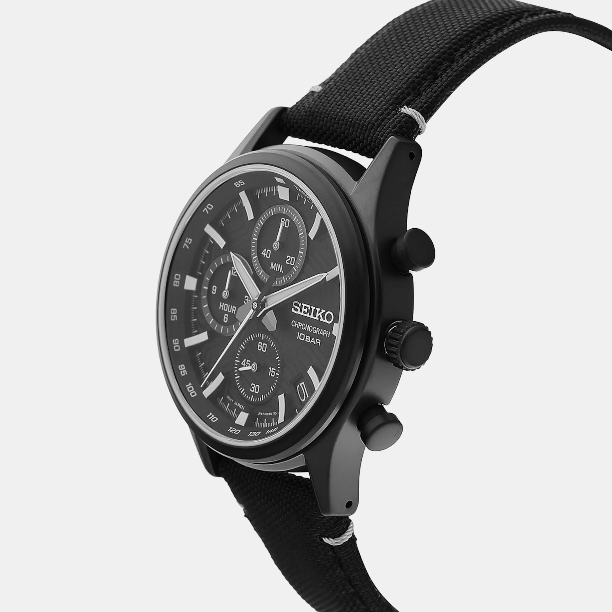 Men's Black Chronograph Leather Watch SSB421P1