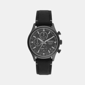 Men's Black Chronograph Leather Watch SSB421P1