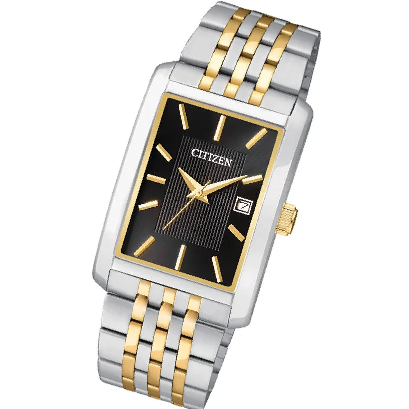 Men's Citizen Quartz Watch- Rectangular Black Dial