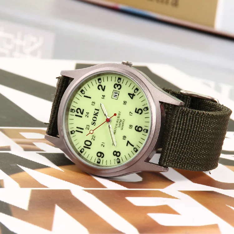 Men's outdoor sports new watch soki canvas brand military watches,automatic accurate calendar watch,leisure fashion watches