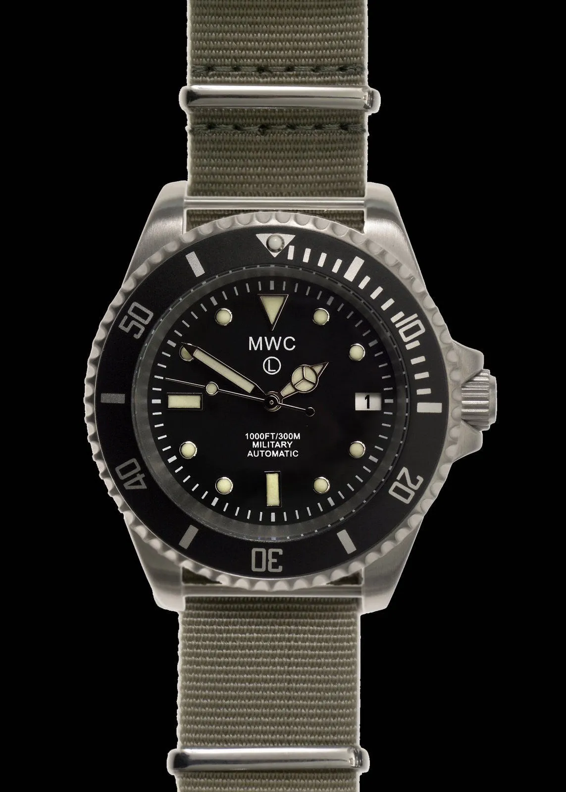 MWC 21 Jewel 300m Automatic Military Divers Watch with Sapphire Crystal and Ceramic Bezel on a NATO Webbing Strap