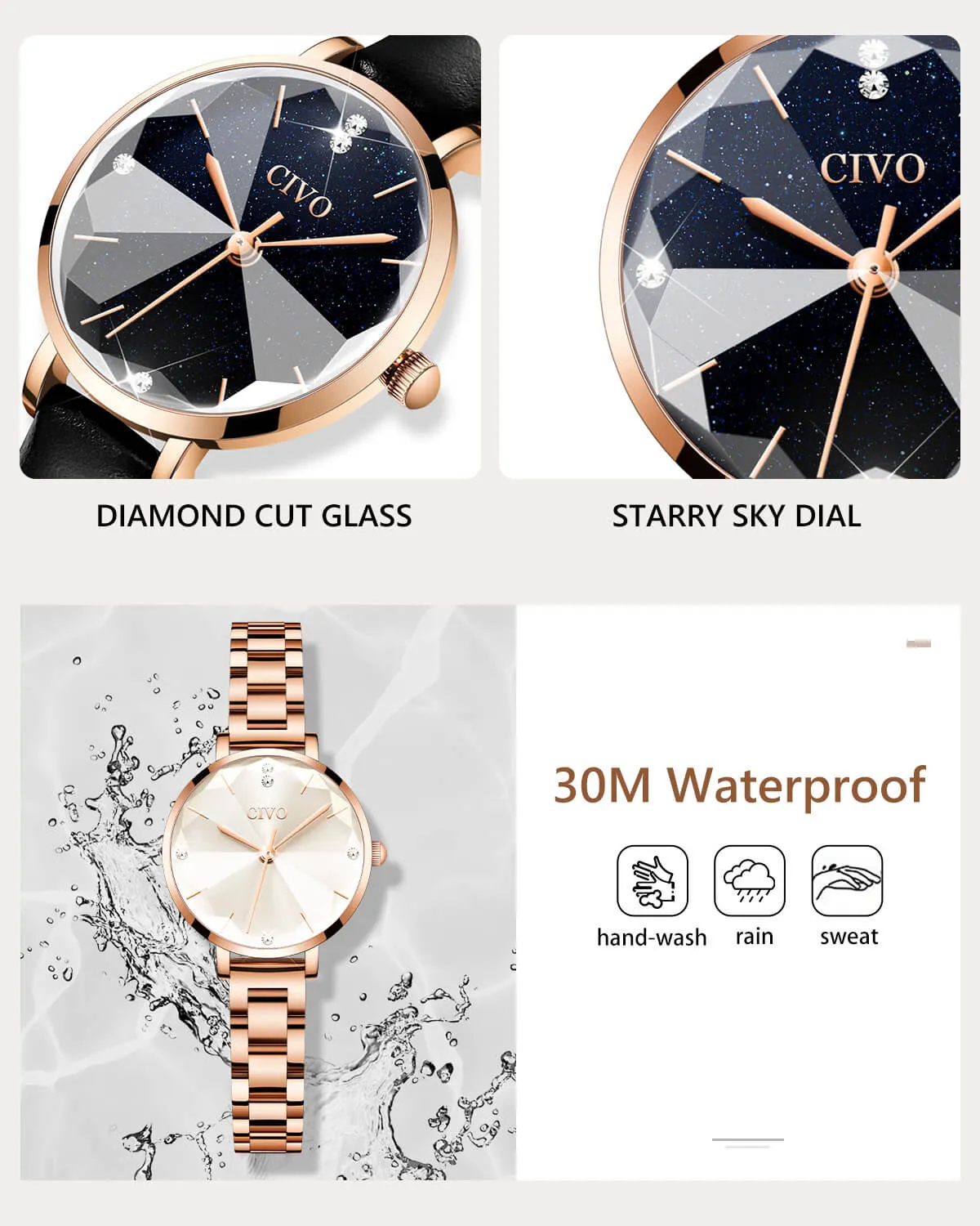 Quartz Women Watch | Stainless Steel Band | CIVO 8128C