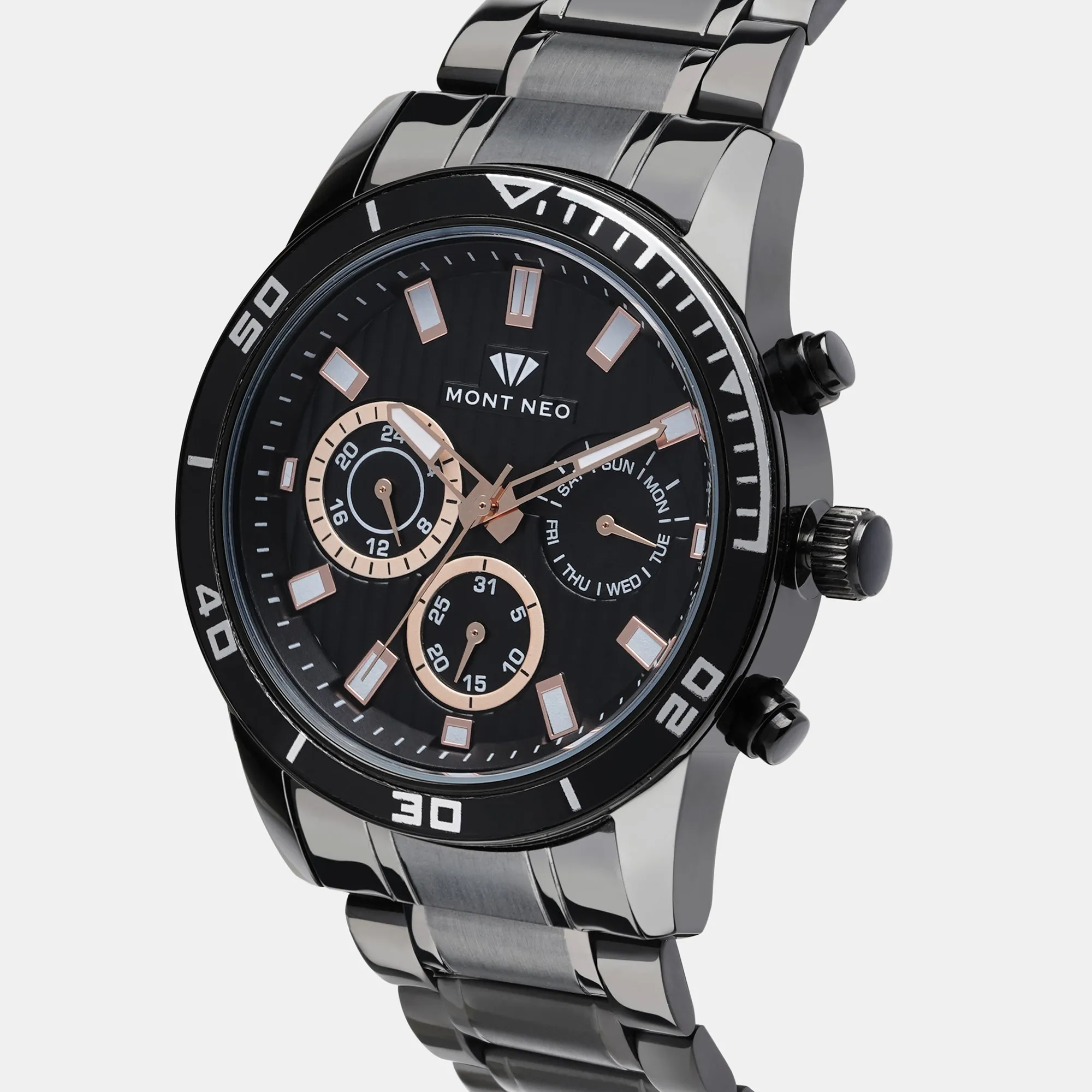 Refined Black Chronograph Men Stainless Steel Watch 1036C-M4404