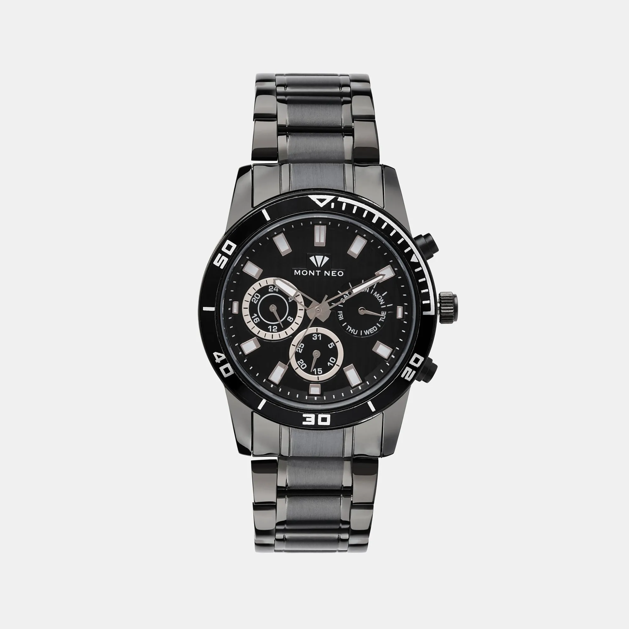 Refined Black Chronograph Men Stainless Steel Watch 1036C-M4404