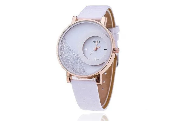 Retro Women Fashion Crystal Leather Wristwatch Sand Type Unique Design