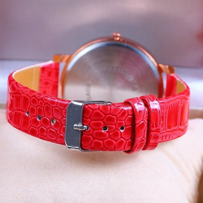 Retro Women Fashion Crystal Leather Wristwatch Sand Type Unique Design