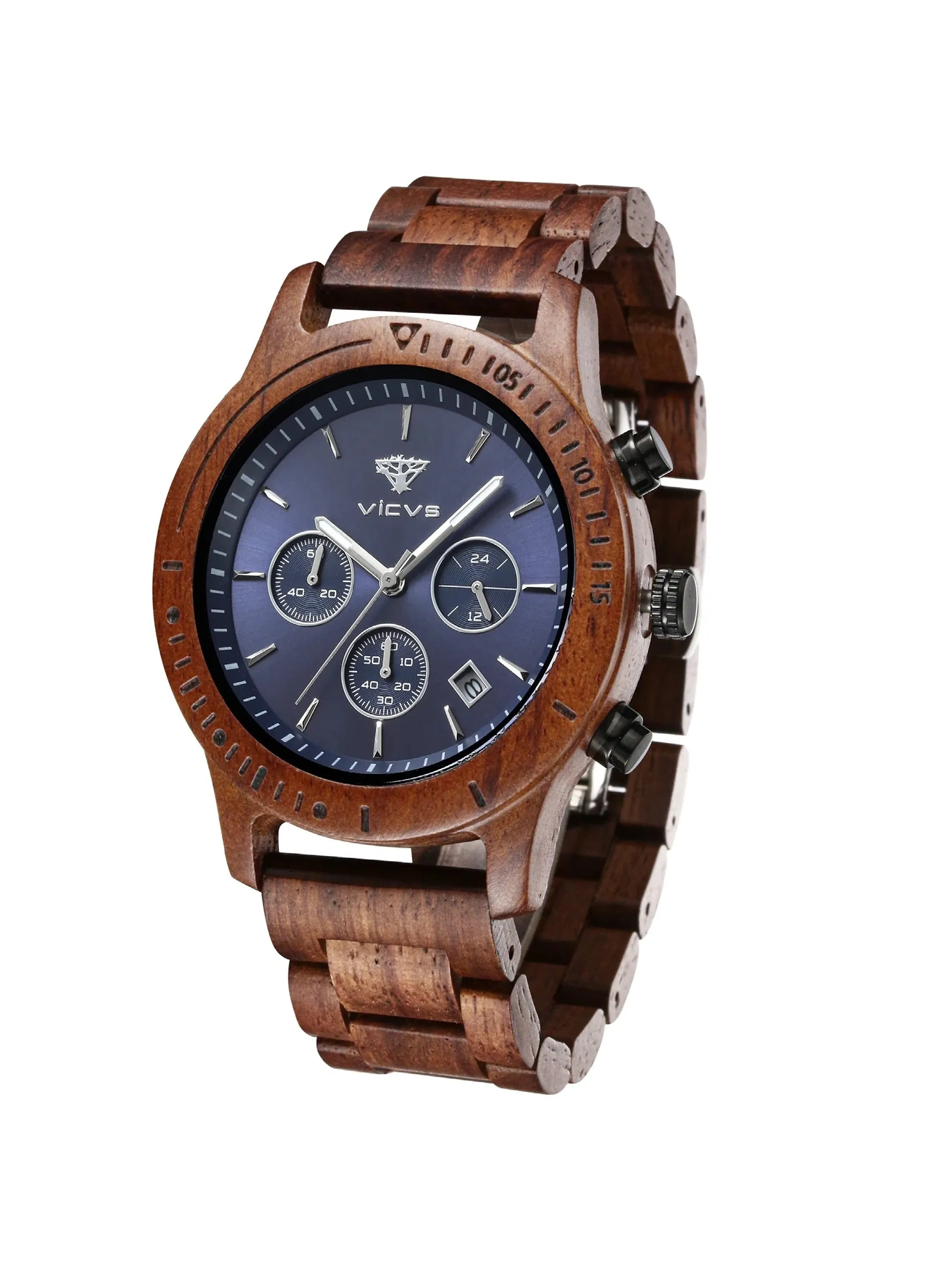 Rosewood Multifunction Men'S Watch, Real Wood