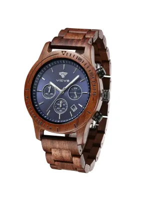 Rosewood Multifunction Men'S Watch, Real Wood