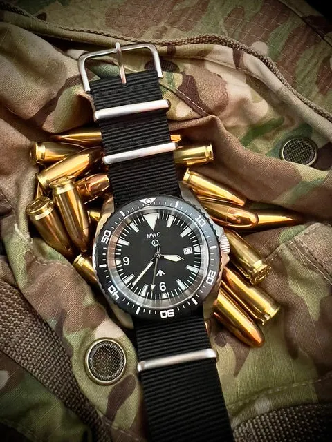 Stainless Steel Military Divers Watch with Automatic 24 Jewel Movement, 12 Hour Dial Format, Sapphire Crystal and Ceramic Bezel (Tactical Solid Strap Bars)