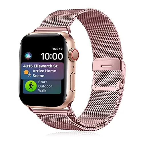 TIMDO Compatible with Apple Watch Band 38mm 40mm 41mm Series SE 8/7/6/5/4/3/2/1, Stainless Steel Bracelet Strap with Unique Magnet Lock -Rose Gold