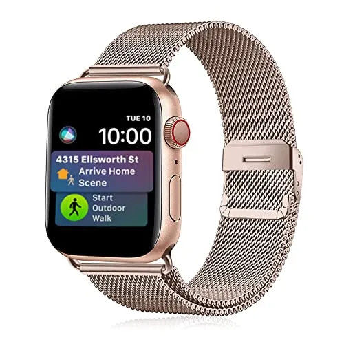 TIMDO Compatible with Apple Watch Band 38mm 40mm 41mm Series SE 8/7/6/5/4/3/2/1, Stainless Steel Bracelet Strap with Unique Magnet Lock -Rose Gold