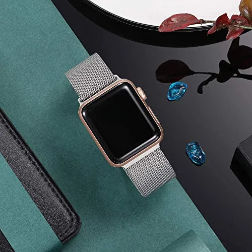 TIMDO Compatible with Apple Watch Band 38mm 40mm 41mm Series SE 8/7/6/5/4/3/2/1, Stainless Steel Bracelet Strap with Unique Magnet Lock -Rose Gold