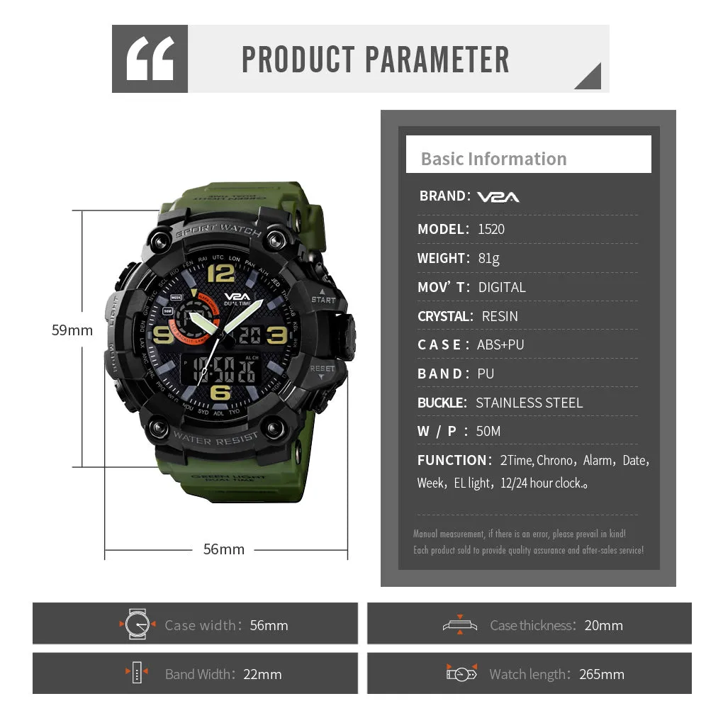 V2A Cammando Army Green Analog Digital Sport Watches for Men's and Boys