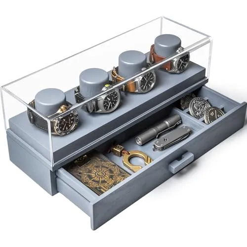 Watch Display Case Watch Holder Watch Box Organizer for Men With Display Gray