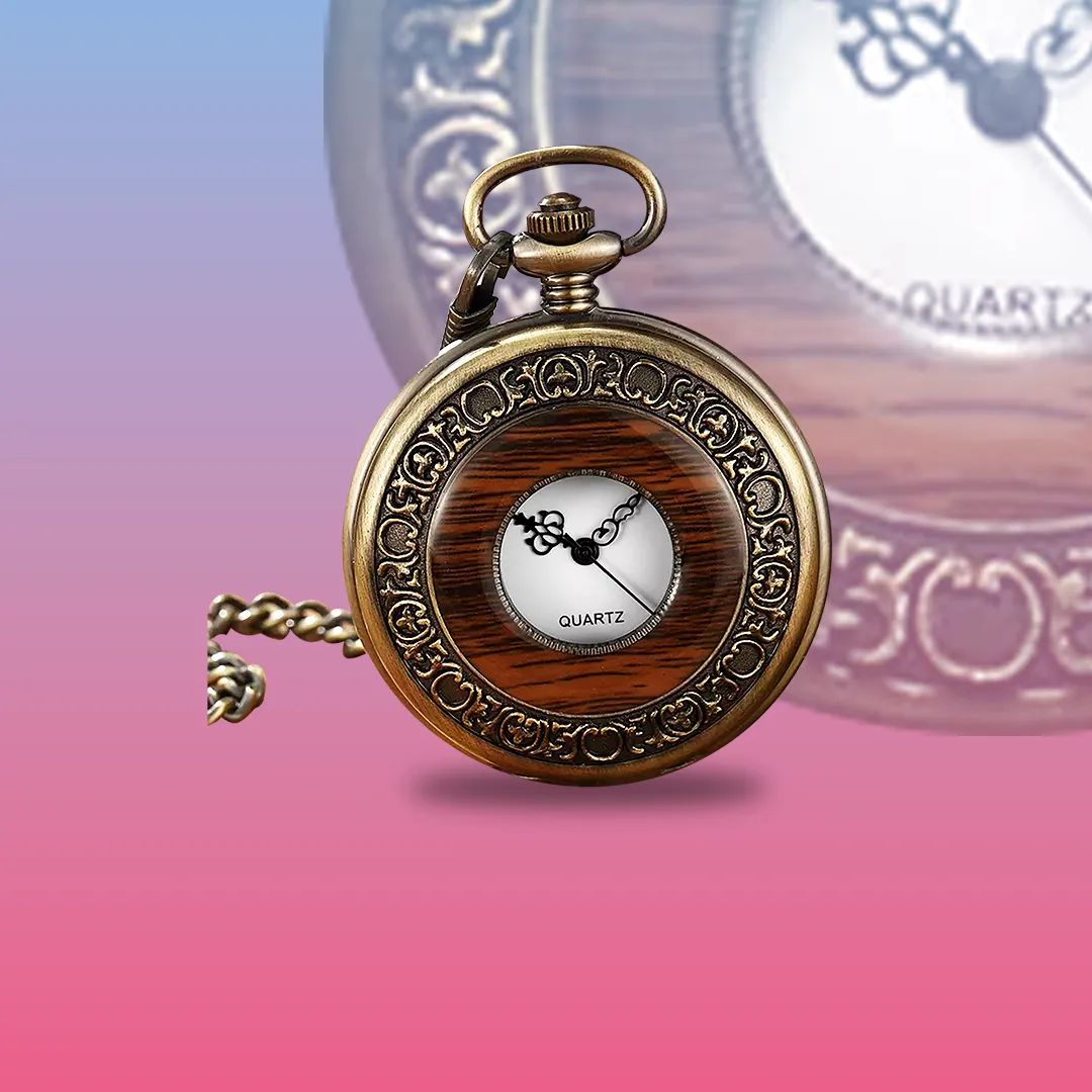 Wooden Pocket Watch w/chain